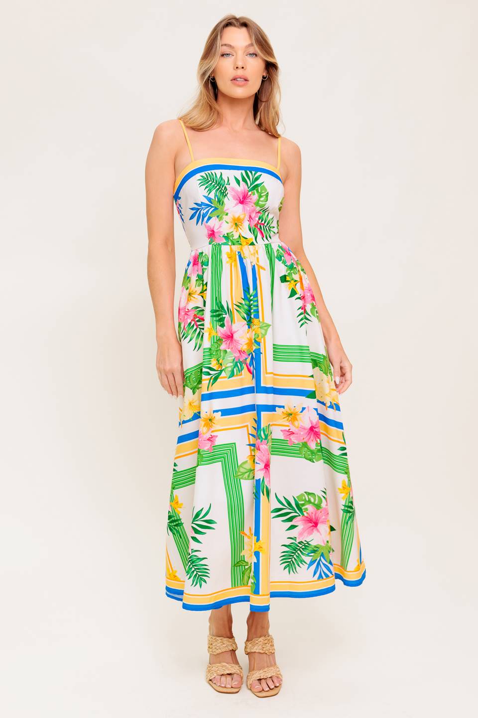 FLORAL HARMONY WOVEN MIDI DRESS Flying Tomato